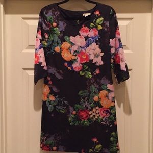 Silk floral 3/4 sleeve dress